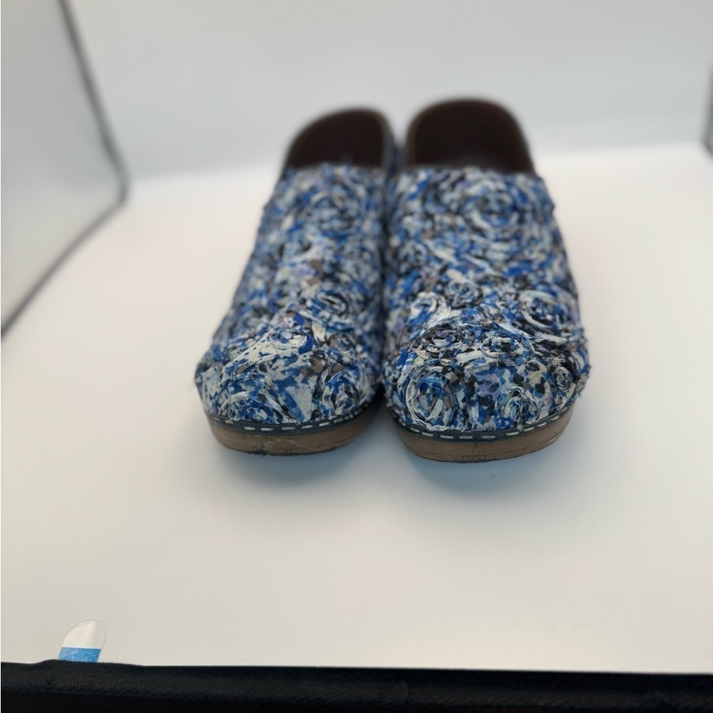 Sanita Danish Clogs Professional Ruched Floral Blue Women's Shoes Size 39